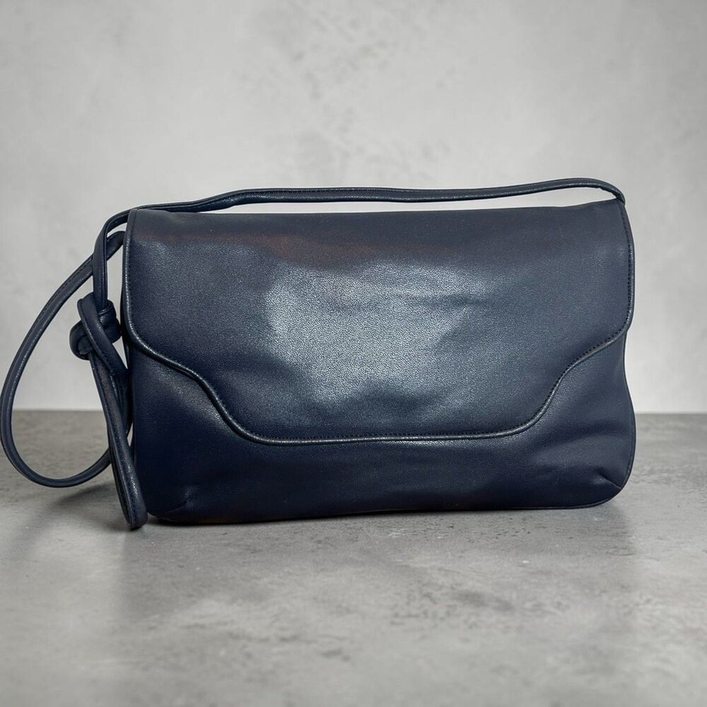 Vintage Navy Blue Shoulder Bag Clutch Purse Korea Snap Closure Retro Handbag Mod - Picture 2 of 14